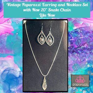 Vintage Paparazzi Earrings & Necklace Set with New 20" Snake Chain